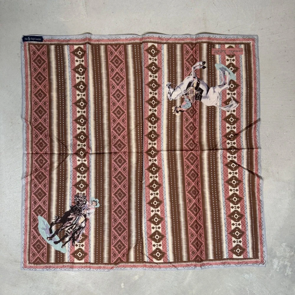 RARE Polo‎ Ralph Lauren Western Cowboy Southwestern Bandana Scarf Brown 25x25